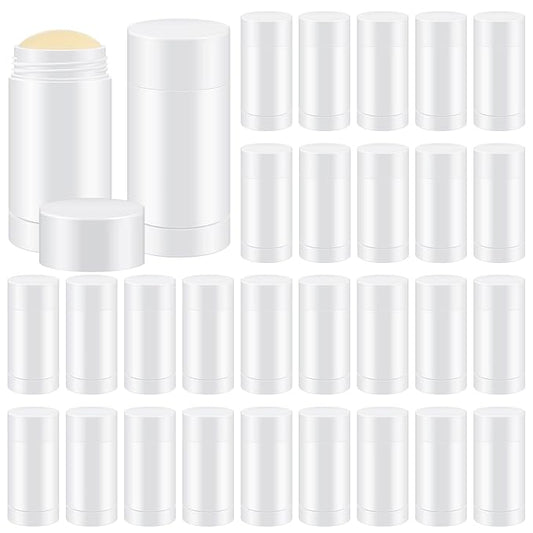30 Pcs Empty Deodorant Containers Twist up Filling Stick Plastic Deodorant Container Refillable Bottles Bottomfill Round Lip Balm Tubes for Homemade DIY Lipstick Crayon(75 ml,White)