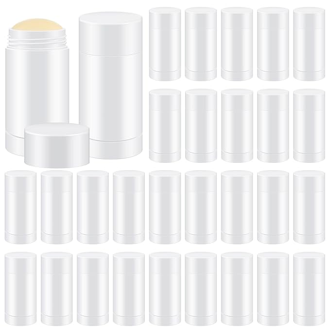 30 Pcs Empty Deodorant Containers Twist up Filling Stick Plastic Deodorant Container Refillable Bottles Bottomfill Round Lip Balm Tubes for Homemade DIY Lipstick Crayon(15 ml,White)