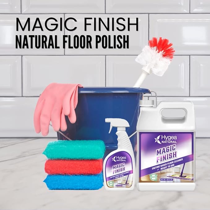 Hygea Natural Tough Action Tile & Grout Deep Cleaning Spray 24oz + Magic Finish Natural Enzyme 24oz - Removes Dirt & scum Without Harsh Chemicals - Biodegradable Formula