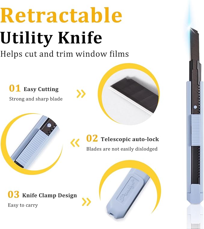 Coavas Window Tint Kit, Window Privacy Film Application Tint Tools, 3 Pcs Easy to Apply Window Film & Car Glass Window Tinting Tool, Vinyl Wrap Set Includes Squeegee, Utility Knife, Spray Bottle