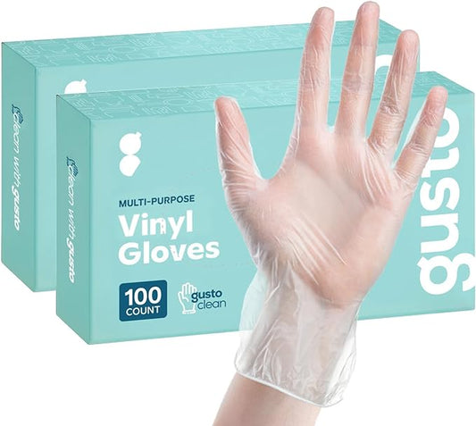 GUSTO Disposable Vinyl Gloves – Clear, Latex-Free, Powder-Free, BPA-Free – Safe for Food Handling, Cooking & Cleaning