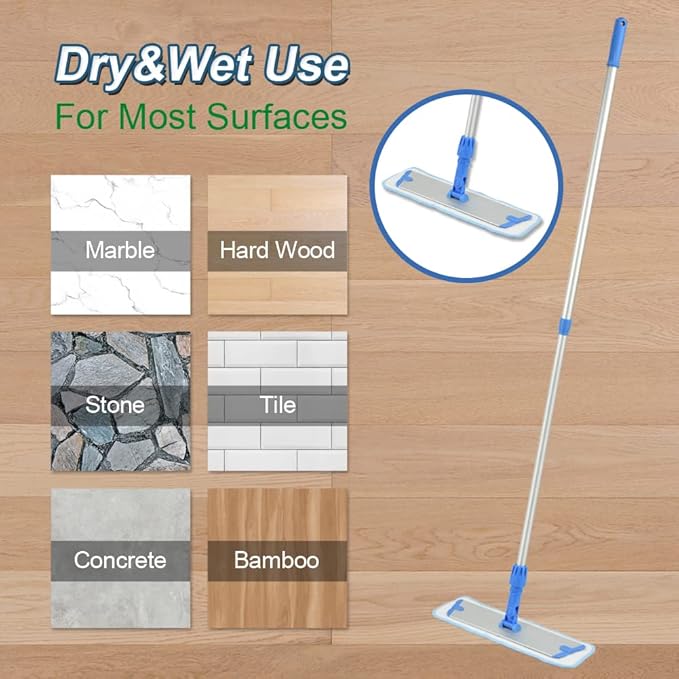 Layers 18 Inch Microfiber Mop for Floor Cleaning-Hardwood with 3 Washable Mop Pads, with 59.8‘’ Extra-Long Aluminium Handle for Wet Dry Dust Household Cleaning.