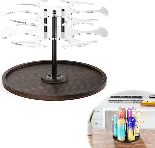 Water Bottle Organizer for Stanley 20/30/40oz, Acrylic Rotating Tumbler Organizer Holder Lazy Susan, Vintage Water Bottle Storage for Kitchen Cabinets, Convenient Stanley Cup Accessories