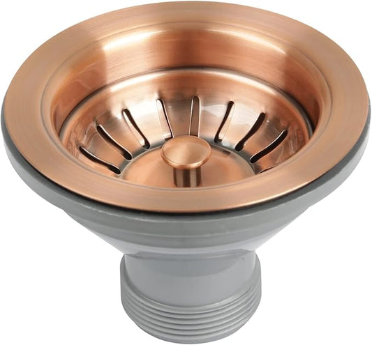 Akicon Copper Kitchen Sink Stopper Replacement for 3-1/2 Inch Standard Strainer Drain, Solid Brass with Post Styled Basket
