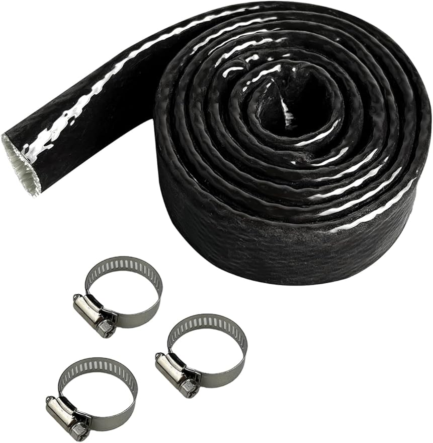 YAMAKATO 5/8" ID Heat Shielded Fire Thermo Armor Fire Sleeve Silicone Coated Fiberglass Heat Protection w/ 3 Clamps for Automotive Hose Lines & Electrical Wiring (Black, 5FT