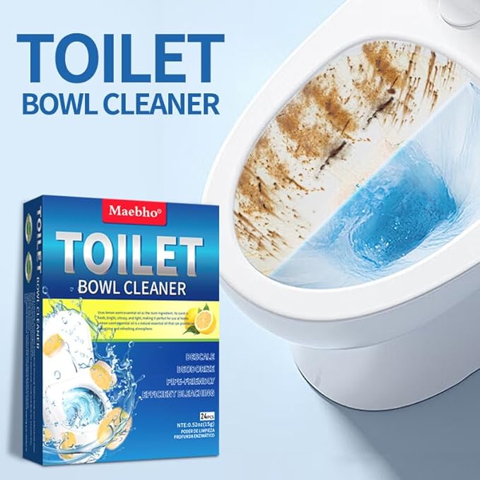 Toilet Bowl Cleaner Tablets – 24 Pack | Powerful Stain Removal, Septic Safe, Lemon Scent | No Harsh Chemicals, Long-Lasting Cleaning for Toilet Bowls
