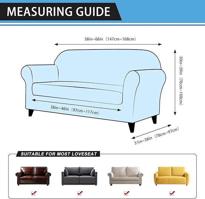 Loveseat Sofa Slipcover Leather Look Couch Covers for 2 Seater Couch Sofa 1-Piece Sofa Cover Stretch Furniture Protector with Elastic Bottom & Pockets(Loveseat, Dark Grey)