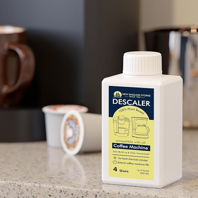 New England Stories Coffee Machine Descaler - 10oz (2 Uses), Universal Descaling Solution Compatible with Keurig, Nespresso, Delonghi and All Single Use Coffee and Espresso Machines
