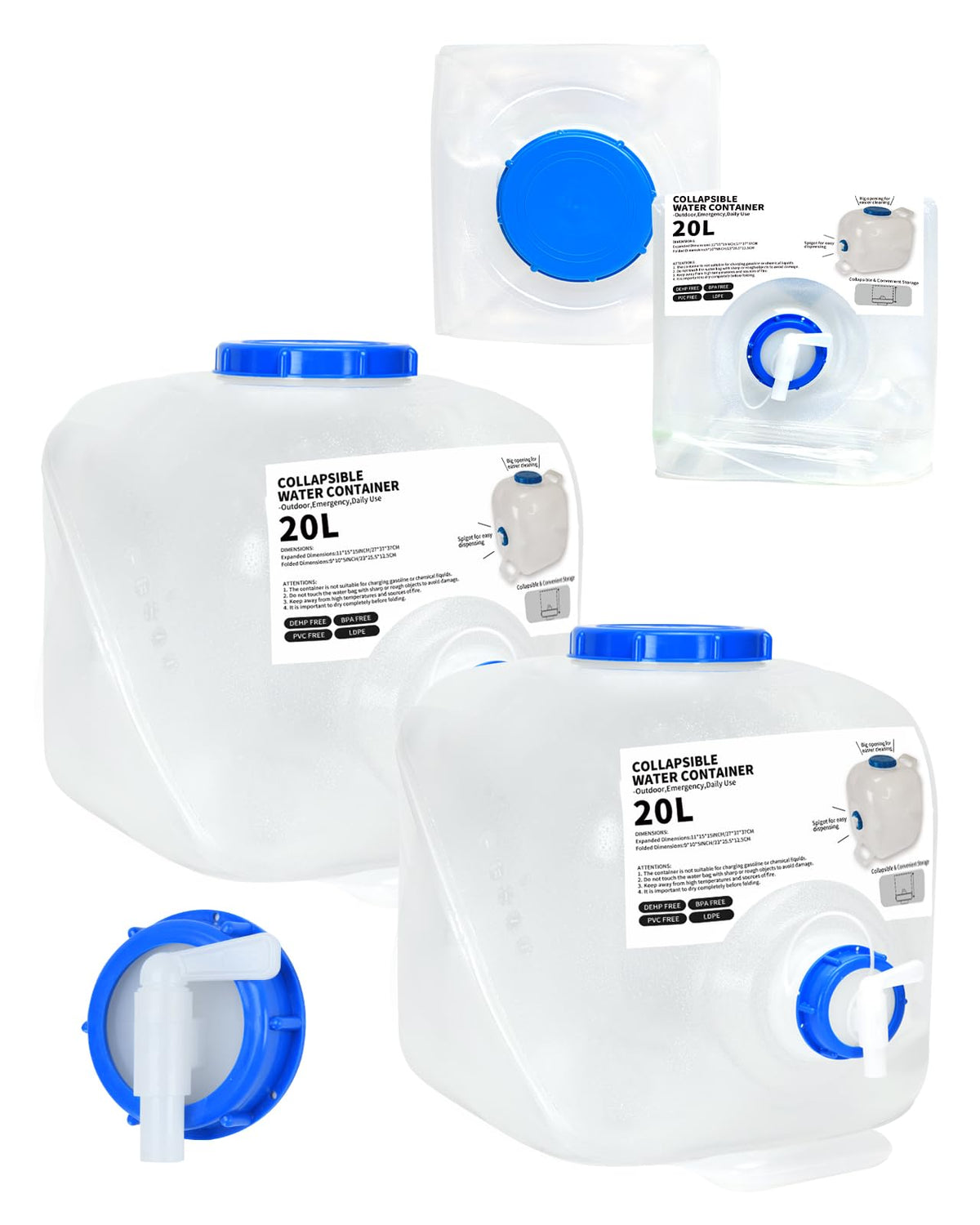 2 Pack 5.3 Gallon Collapsible Water Container Camping - Image 1