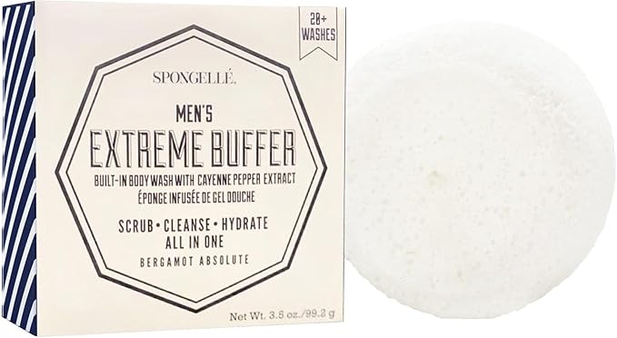 SPONGELLÉ Men’s Supreme, Super and Extreme Buffer Set | Dual-Sided Scrubber & Body Wash Infused | Deep Cleansing & Exfoliating | 20+ Washes