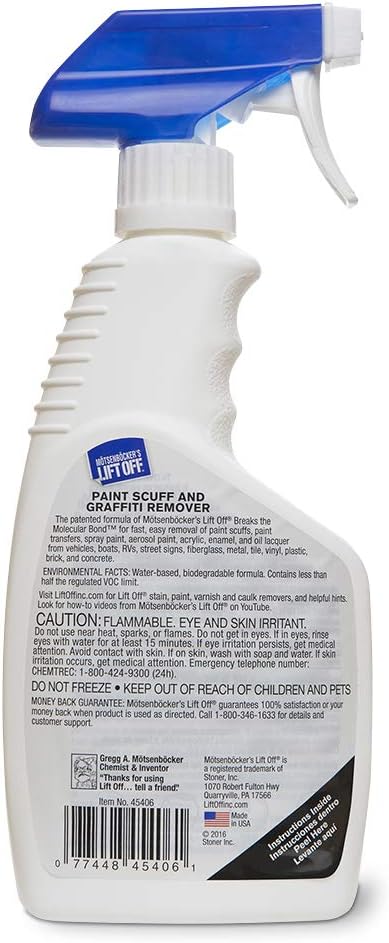Motsenbocker’s Lift Off 45406-2PK 16-Ounce Paint Scuff and Graffiti Remover Easily Removes Paint Scuffs, Spray Paint, Acrylic from Multiple Surfaces Vehicles, Brick, Boats, Concrete, Pack of 2 , white