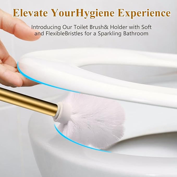 Gold Toilet Brush Replacement Brushes Only, Bring 3 ø 7.5 Cm White Toilet Brush Replacement Head Screw On, Toilet Cleaner Brush, Gold Bathroom Accessories for Bathroom Toilet Bathtub Clean (47cm)