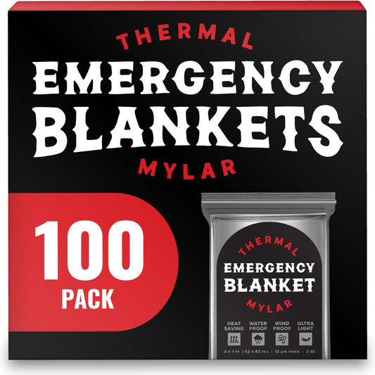 Emergency Blanket – 100 Pack – Thermal Mylar Foil Space Blankets - Image 1