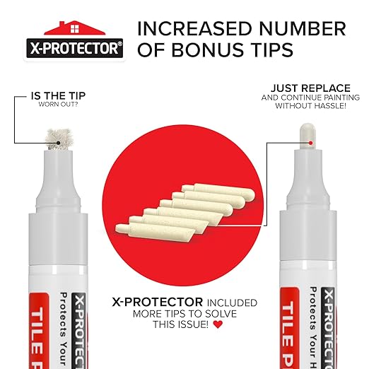 X-Protector Water Based Grout Marker - 2 PCS with 8 Tips, White