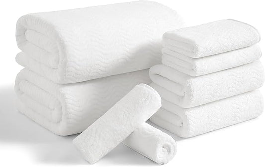 8 Piece Bath Towel Set White|2 Oversized Large Bath Sheet,2 Hand Towels,4 Washcloths| Ultra Soft Cozy Bath Towel Set for Bathroom Hotel Gym Spa,Highly Absorbent & Quick Dry Bathroom Towel Collections