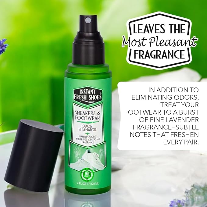 Shoe Deodorizer & Foot Odor Elimination Spray - Instant Shoe Smell Remover for Sneakers, Cleats, Boots, All Footwear, Gym Bags & Sports Equipment - Fresh Lavender Scent - 4 fl oz.