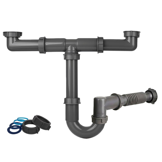 1-1/2 Inch Double Bowl Kitchen Sink Drain Kit | Kitchen Essentials - Image 1