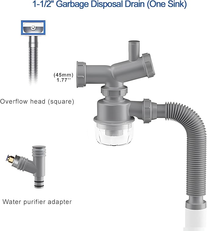 Garbage Disposal Drain Kit, Kitchen Sink P-Trap Drain Kit 1 1/2, Space Saving, Visible, Clog Resistant, Odor Resistant, Easy to Clean Kitchen One Sink Drain Kit