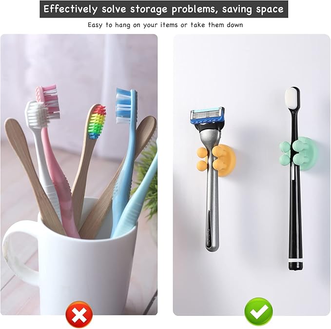 iBetterLife Razor Holder for Shower Hooks – 6Pcs Self Adhesive Wall Mounted Single Hook for Hanging Toothbrush, Functional Waterproof Utility Plug Holder for Bathroom Kitchen Living Room Office, Black