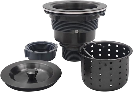 3-1/2-Inch Kitchen Sink Drain Strainer Assembly Kit Gunmetal Black, GZILA Deep Waste Basket Strainer with Sealing Lid Sink Stopper, Dark Gray 304 Stainless Steel