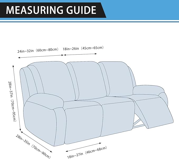 Couch Cover 8-Pieces Sofa Covers Washable Recliner Sofa Covers 3 Seater Leather Look Recliner Slipcovers with Pockets Spandex Fabric Furniture Covers(Recliner Sofa, Navy)