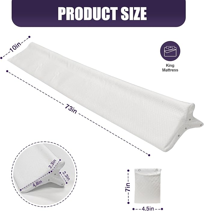 Triangle Bed Gap Filler King High Density Foam Headboard Gap Filler Pillow with 2 PCS Pockets and Removable Washable Cover, Prevent Items from Falling