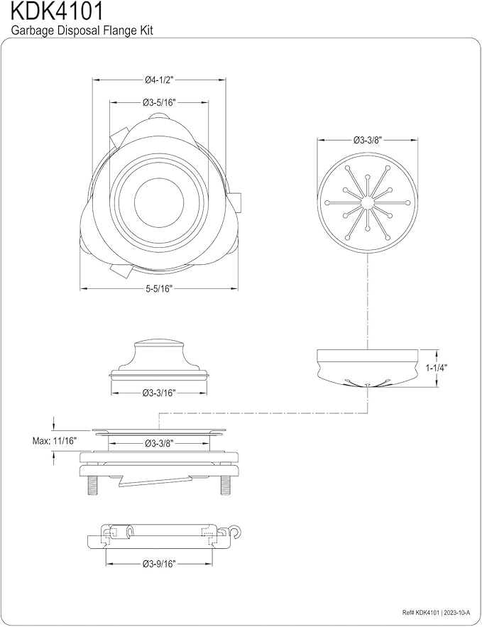 Kingston Brass KDK4101 Made to Match Garbage Disposal Splash Guard, 5-5/16'' (L) x 5-5/16'' (W) x 1-1/4'' (H), Polished Stainless Steel/Polished Chrome