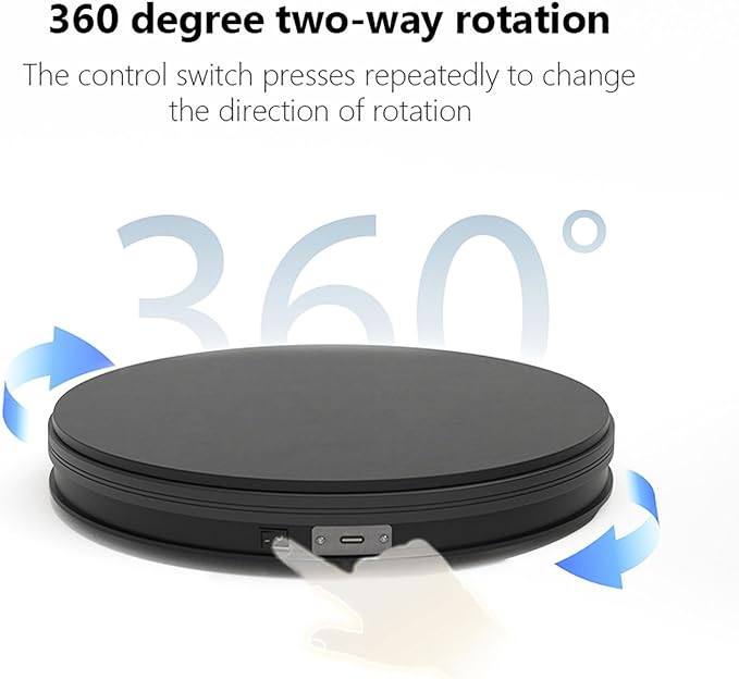 YVV Black 13.8in Rotating Display Stand, USB Powered 360 Rotating Turntable, Electric Turntable Display for Product Photography, Jewelry, Models, 22LB Load, Motorized Display Base for Exhibits