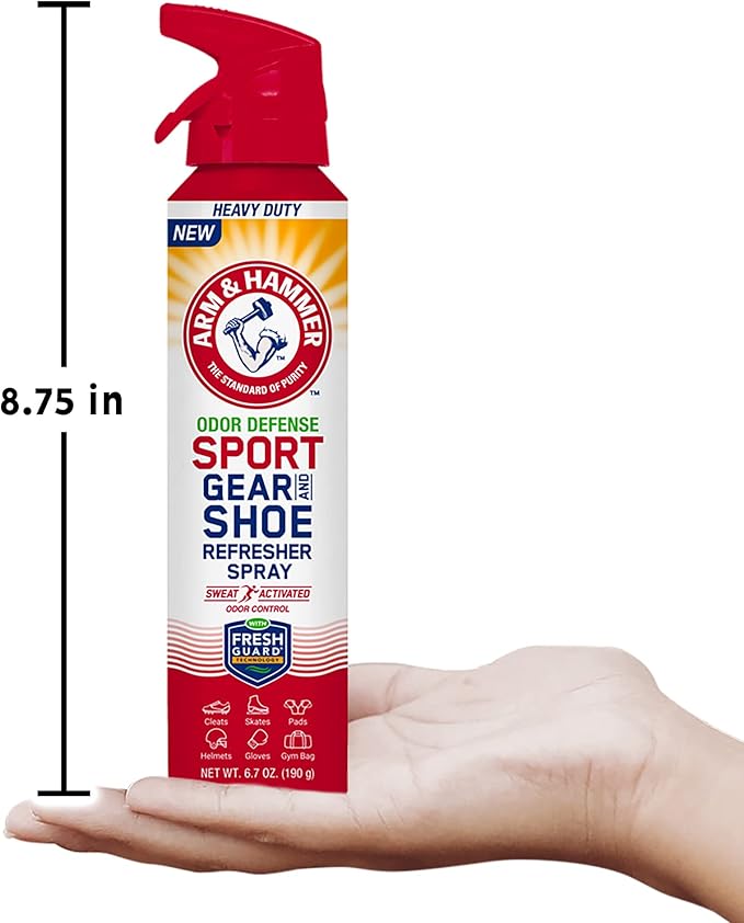 Arm & Hammer™ Sport Gear & Shoe Refresher Spray, Heavy Duty Odor Defense for Sports Gear and Footwear, Deodorizer for Gym Bags, Boxing Gloves, Hockey Equipment, and Football Pads (6.7 oz)