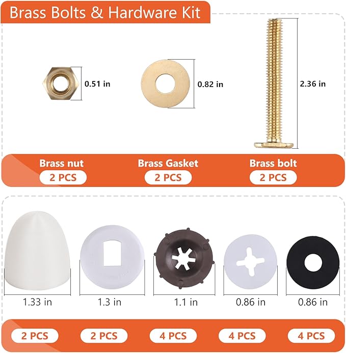 Toilet Floor Bolts and Glow in The Dark Bolt Covers Kit – 2 Pack Brass T-Bolts with Washers, Nuts & PLA Caps – Universal Toilet Mounting Kit for Decorative Installation