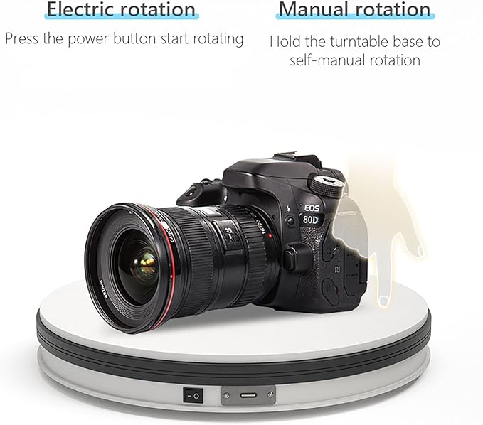 YVV Motorized Rotating Display Stand White 9.8 Inch, 360° Electric Turntable Platform for Photography, 3D Scanning & Product Showcases, Jewelry, Collectibles，22 lbs Load, USB Wired Power