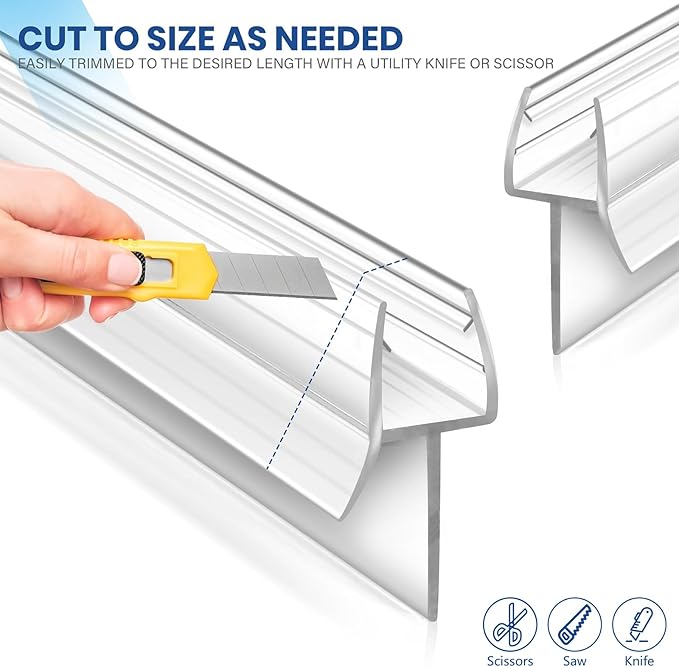2 Pack Frameless Shower Door Bottom Seal with Long Sweep, Ultra Clear Glass Door Silicone Seal Strip (1/2'' X 36'') Suitable for 12mm Glass -Stop Shower Leaks Frameless Shower Door Seal Strip