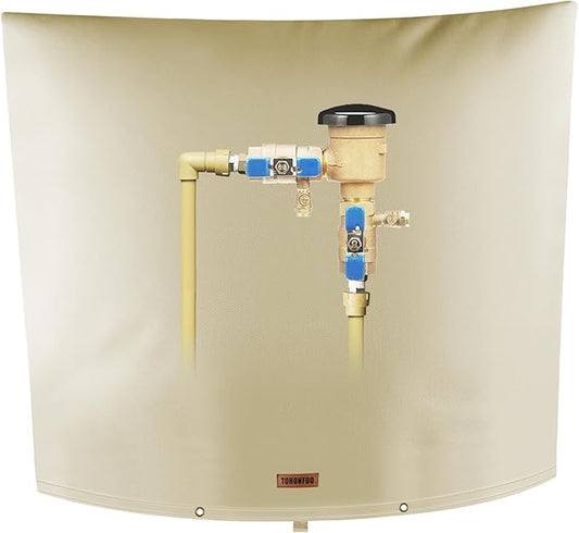 Backflow Preventer Pipe Insulation Cover (5°F) - Irrigation Sprinkler Valve Insulated Pouch - Water Well Pump Cover - Sturdy 5 Layers for Winter Freeze Protection, 50" W x 40" H, Beige
