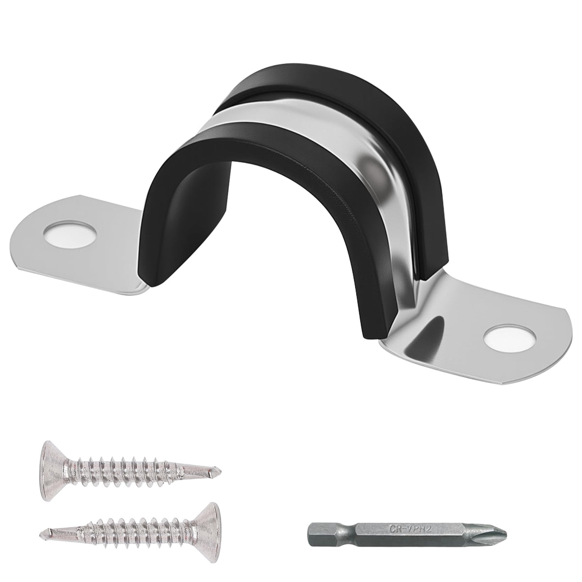 Pipe Clamps 0.86 IN,304 Stainless Steel & Rubber Lining 10 Pack - Image 1