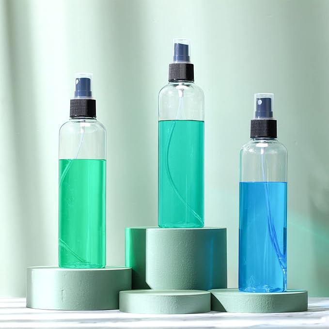 Eccliy 64 Pcs 8 oz Spray Bottles Fine Mist Cleaning Bottles Clear Empty Plastic Travel Sprayer Refillable Sprayer with Cap for Cleaning Solutions Oils Travel Perfumes(Black)