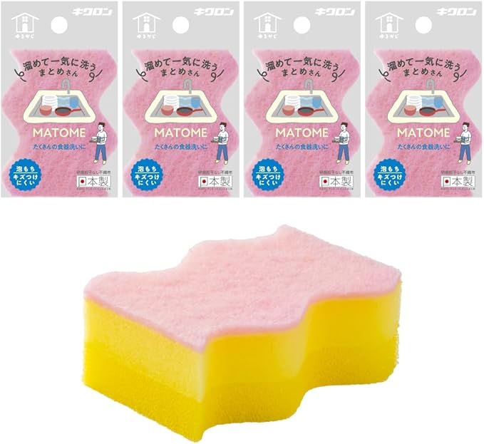 Kikron Kitchen Sponges, for Bulk Washing, 1 x 4, Foam Moss, Scratch Resistant, Small Size, Easy to Grip, Wave Shape, Made in Japan, Loosen Scrubs
