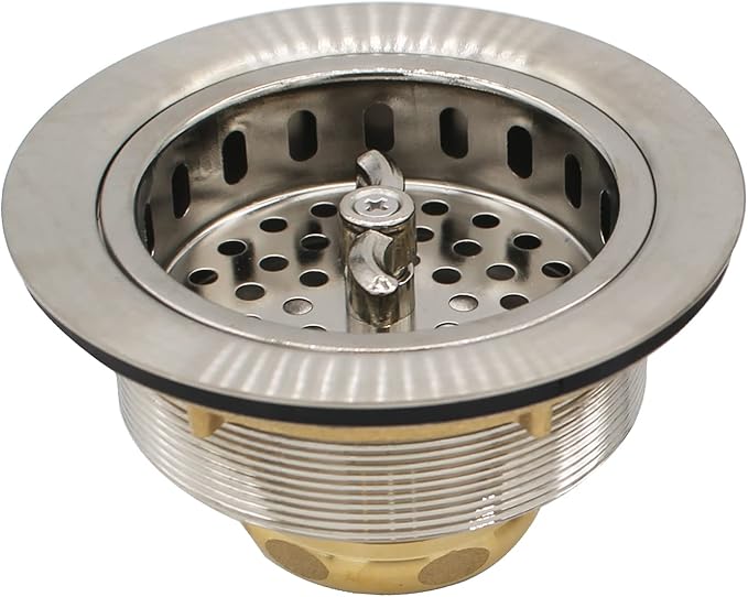 Westbrass D2155-07 Wing Nut Style Large Kitchen Basket Strainer with Waste Disposal Flange and Stopper, Satin Nickel