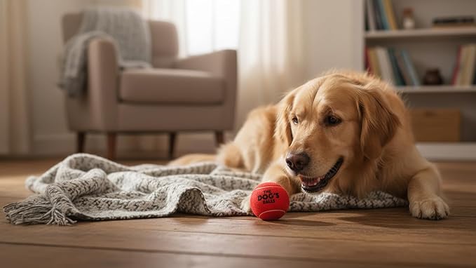 The Dog's Balls Dog Tennis Balls for Dogs, Red, 12-Pack - Non-Abrasive Felt Fetch Balls, Tough Rubber Core, Float in Water, Fits Standard Launchers