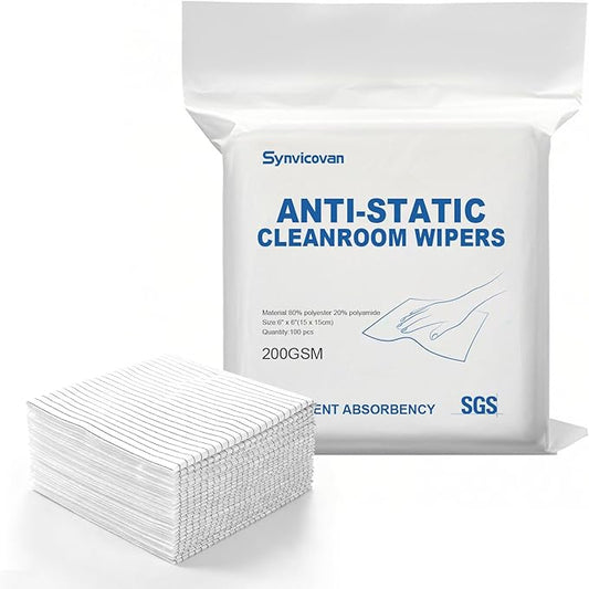 Anti-Static Microfiber Wipes 6"x6"(100 Pcs,Class 100, 200GSM) Lint Free Cloths Reusable Special ESD Protection Design is Suitable for Protecting Sensitive Electronic Components and Tools