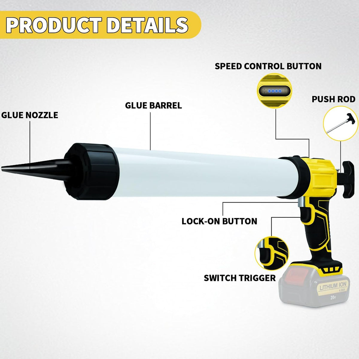 600 mL Cordless Sausage Caulking Gun for DeWalt 20V Batteries