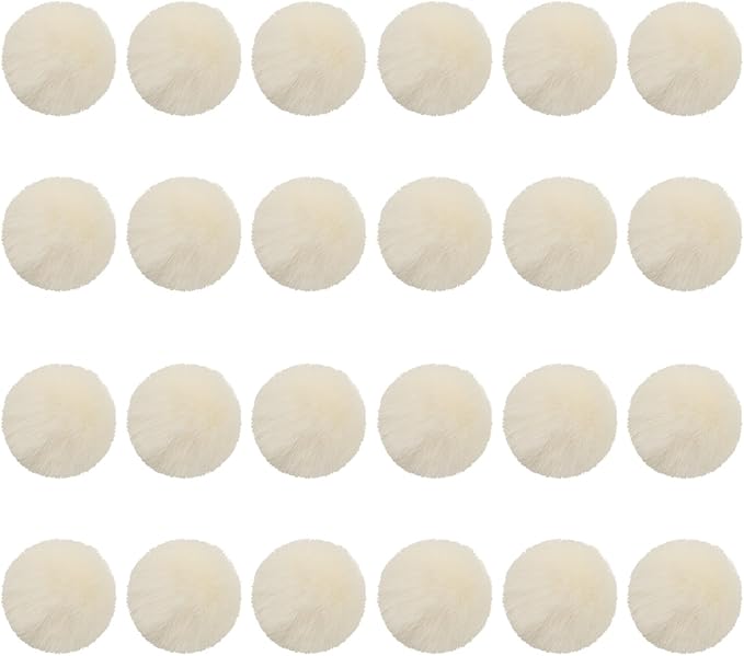 PATIKIL Faux Fur Pom Poms for Hats, 24 Pcs Fluffy Soft Fur Poms Balls with Elastic Loop for Keychain Knitting Hats DIY Scarves Gloves Bag Christmas, Beige White