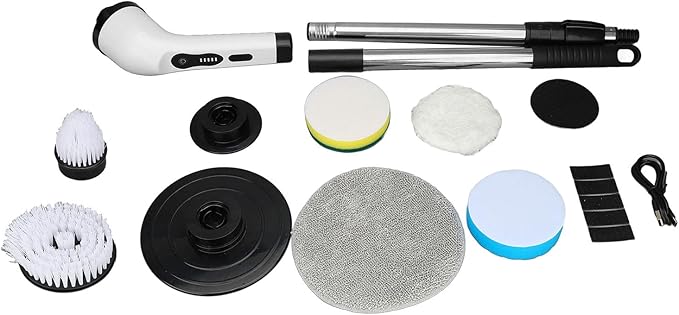 Electric Spin Scrubber Cordless Bathroom Scrubber with 6 Replaceable Brush Heads Adjustable Extension Handle Water Proof Shower Cleaner Brush for Bathtub Glass Car