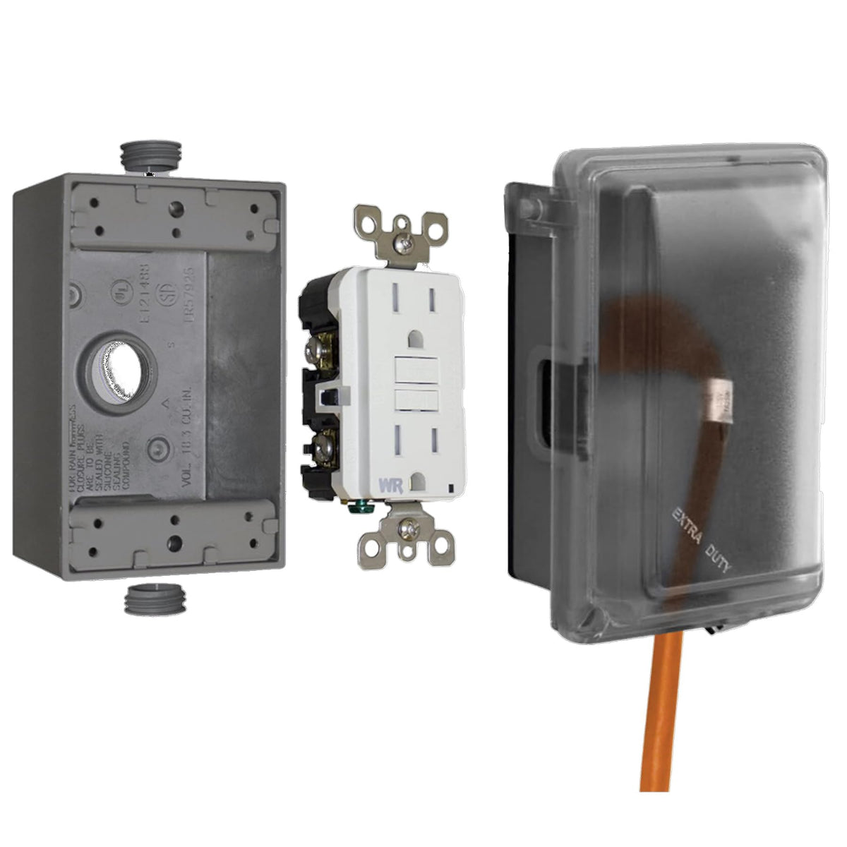 Sigma 16801 Weatherproof 1-Gang WIU GFCI Receptacle Kit, Clear - Image 1