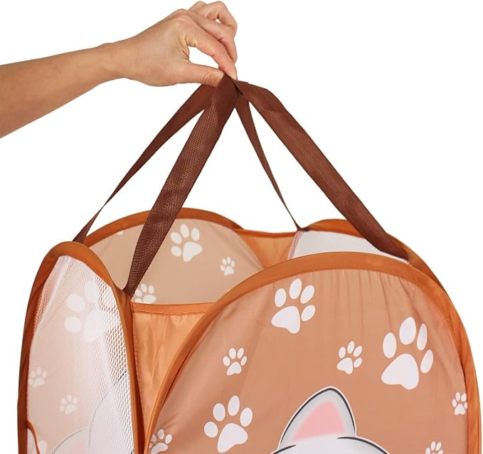 Cute Foldable Laundry Toys Tidy Clothes Socks Basket Storage Bag (Brown English)