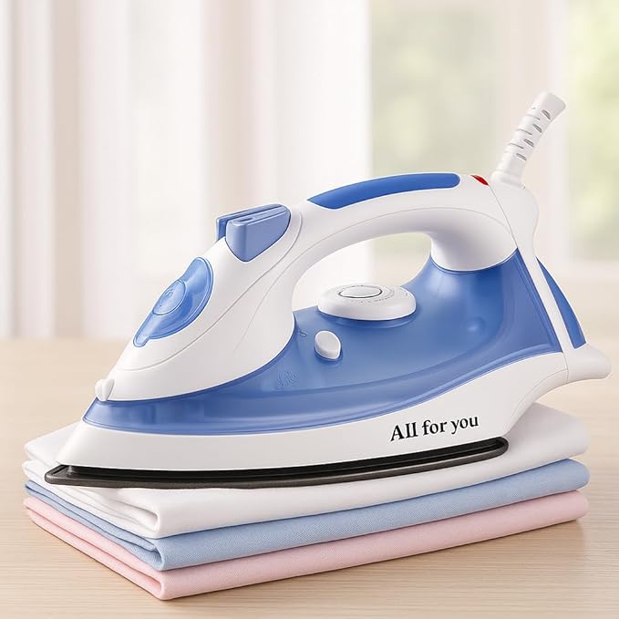 J&V TEXTILES Steam Iron with Ceramic Soleplate, Adjustable Temperature Control, Burst Steam Function, Anti-Calc System, Self-Clean Feature for All Fabrics (Blue)