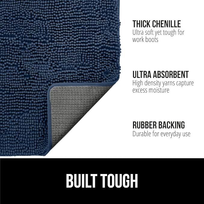 GORILLA GRIP SoakSTOPPER Dog Door Mat, 60x36 Machine Washable Rug Absorbent Doormat Captures Moisture Mud Dirt, Quick Dry Soft Chenille Entryway Rugs Indoor Entrance Mats for Dog Paws, Navy Blue