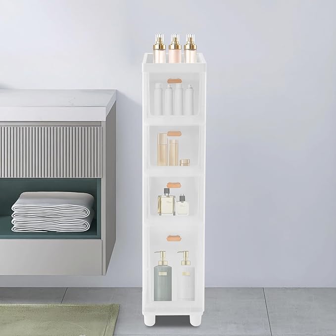 Slim Bathroom Storage Cabinet with 4 Drawers, Bathroom Floor Storage Cabinet, Narrow Storage Organizer for Small Spaces