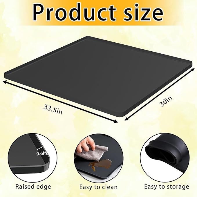 Large Washing Machine Drain Pan 33"x30" with 4 Anti-Vibration Foot Pads – Washer Tray,Non-Slip, Waterproof, Laundry Appliance Floor protection Set –Noise Reduction Leak Prevention -Soft Silicone Mat