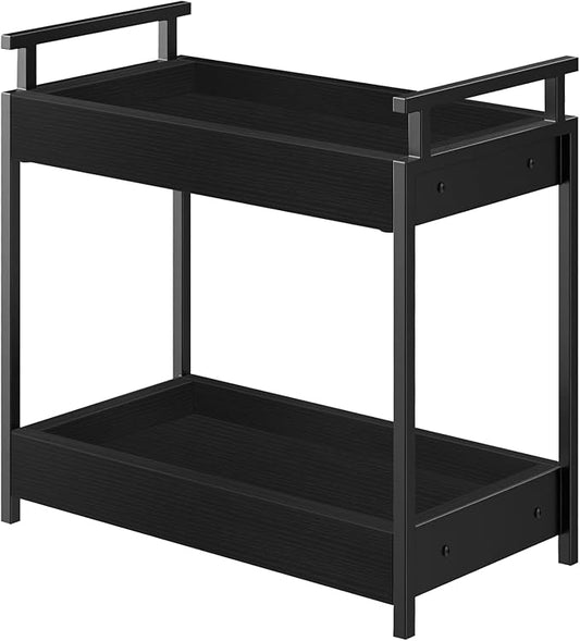 Bathroom Organizer Countertop, 2 Tier Wooden Vanity Counter Organizer, Decorative Tiered Bathroom Shelf for Storage, Coffee Bar Makeup Perfume Caddy, Black