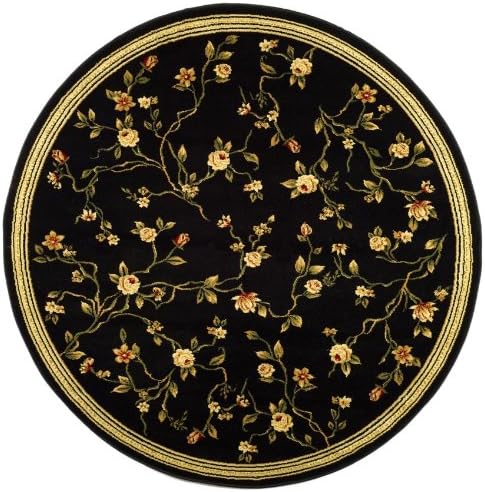 SAFAVIEH Lyndhurst Collection Area Rug - 5'3" Round, Black, Traditional Floral Design, Non-Shedding & Easy Care, Ideal for High Traffic Areas in Living Room, Bedroom (LNH220A)